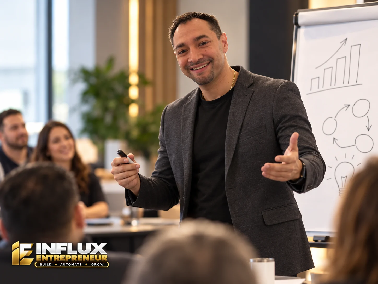 AI-assisted promotional image of Hector Guerrero in a workshop setting
