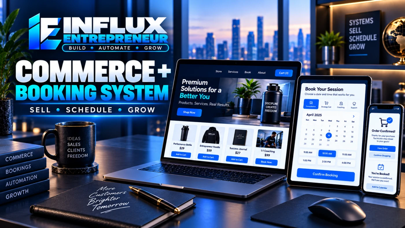 Illustrative Influx commerce and booking system experience