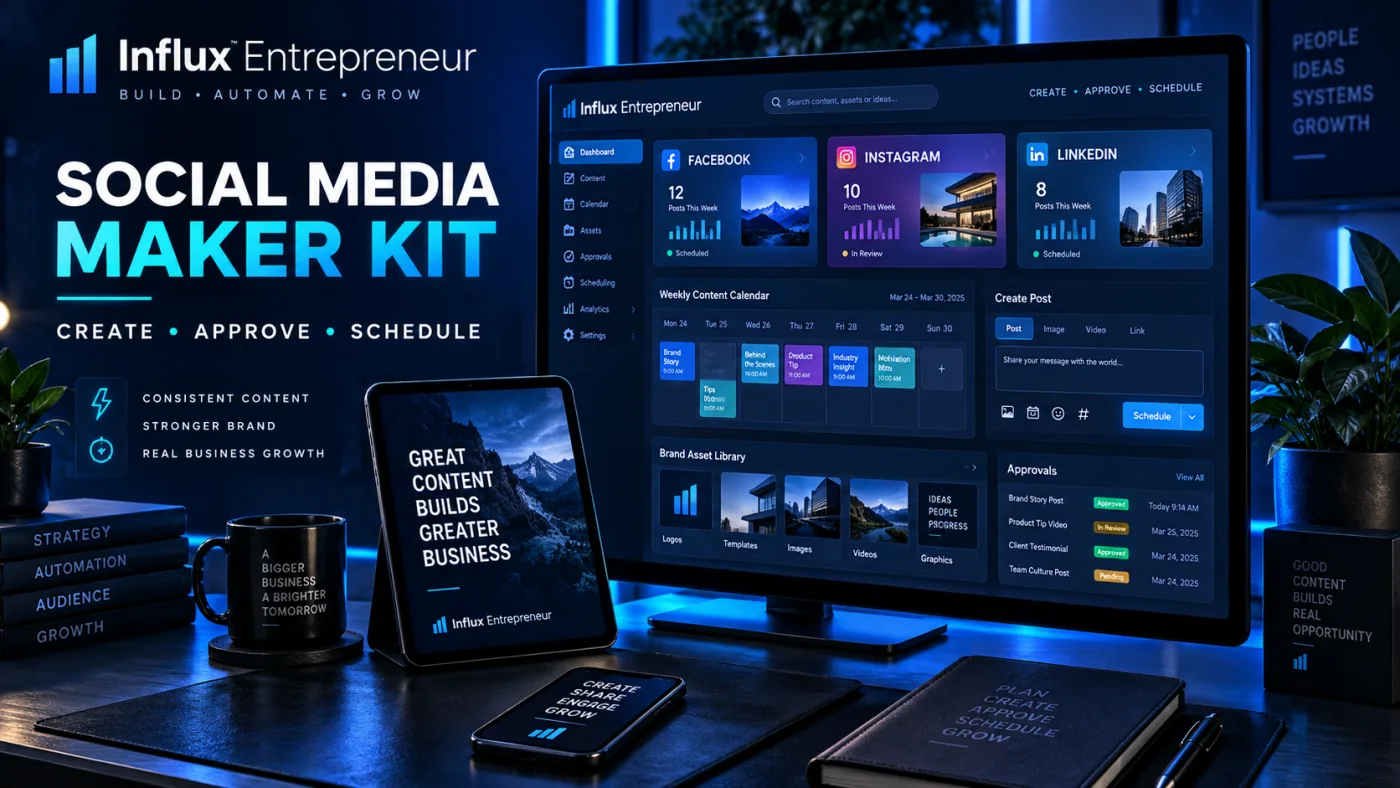 Influx Social Media Maker Kit organizing reusable content across business channels