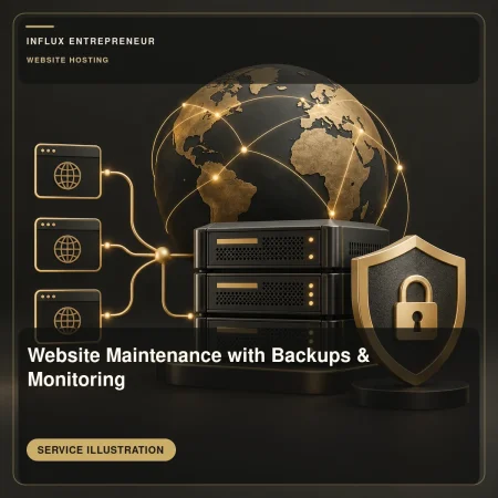 Illustrative cover for Website Maintenance with Backups & Monitoring, in the Website hosting and setup category.