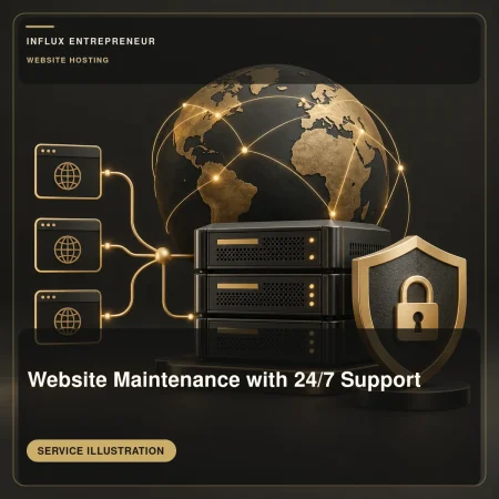 Illustrative cover for Website Maintenance with 24/7 Support, in the Website hosting and setup category.