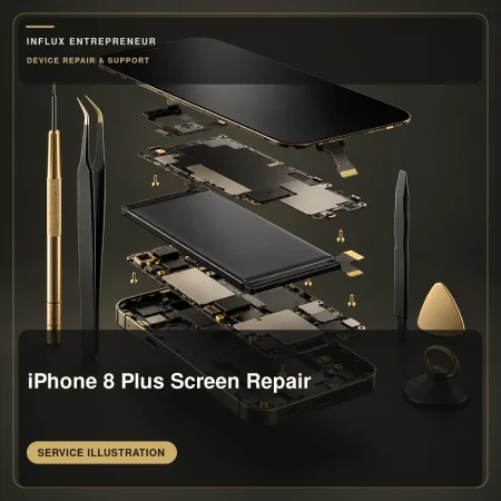 Service illustration for iPhone 8 Plus Screen Repair; no completed repair or result is shown.