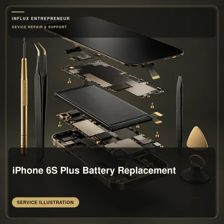 Service illustration for iPhone 6S Plus Battery Replacement; no completed repair or result is shown.