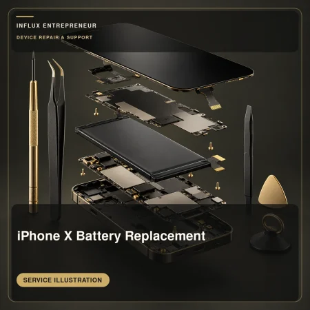 Service illustration for iPhone X Battery Replacement; no completed repair or result is shown.