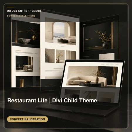 Concept illustration for Restaurant Life | Divi Child Theme; not a preview of a delivered website or theme.