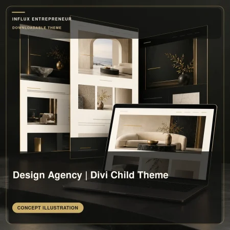 Concept illustration for Design Agency | Divi Child Theme; not a preview of a delivered website or theme.
