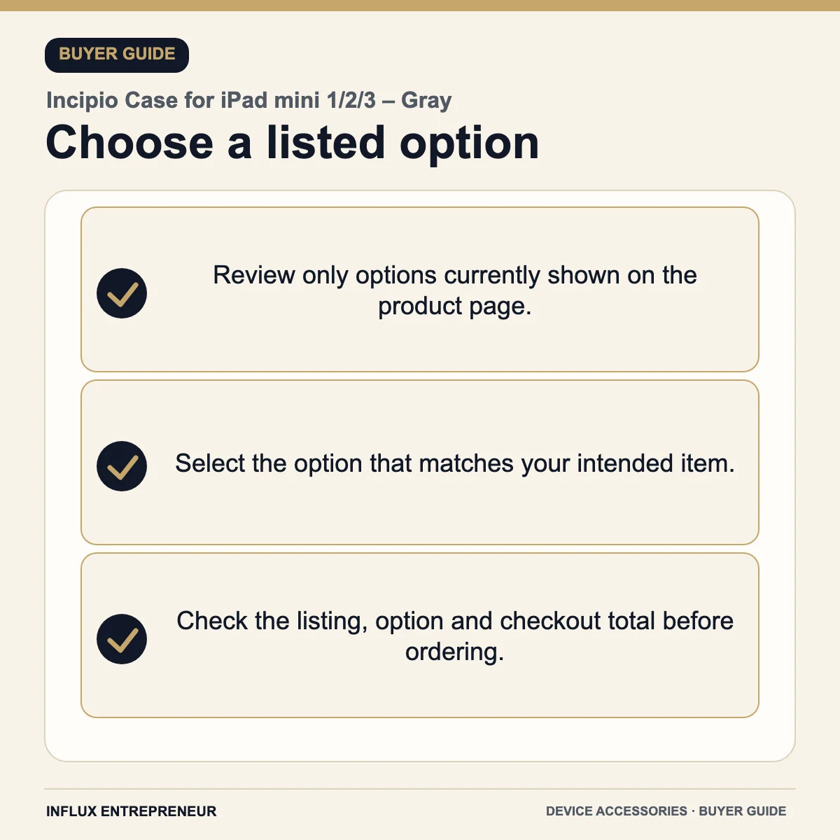 Device accessories infographic: Choose a listed option