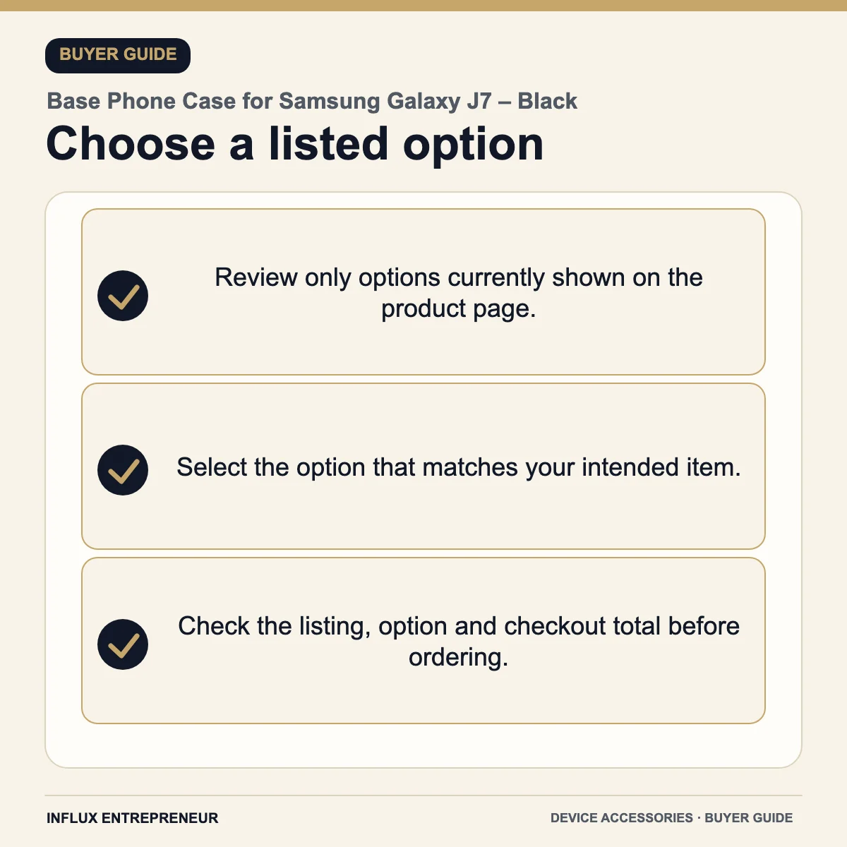 Device accessories infographic: Choose a listed option