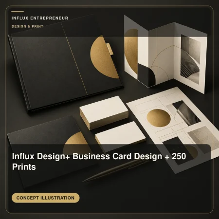 Illustrative cover for Influx Design+ Business Card Design + 250 Prints, in the Design and print category.