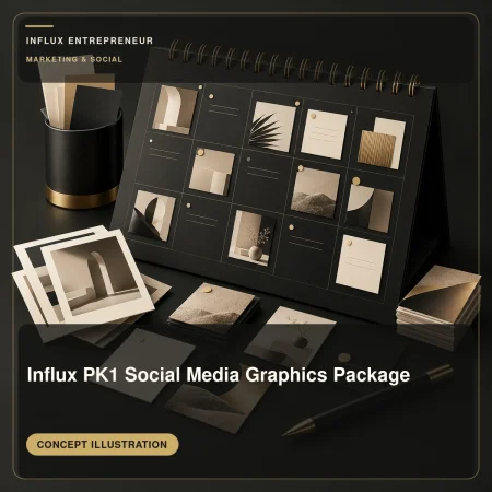 Illustrative cover for Influx PK1 Social Media Graphics Package, in the Marketing and content category.