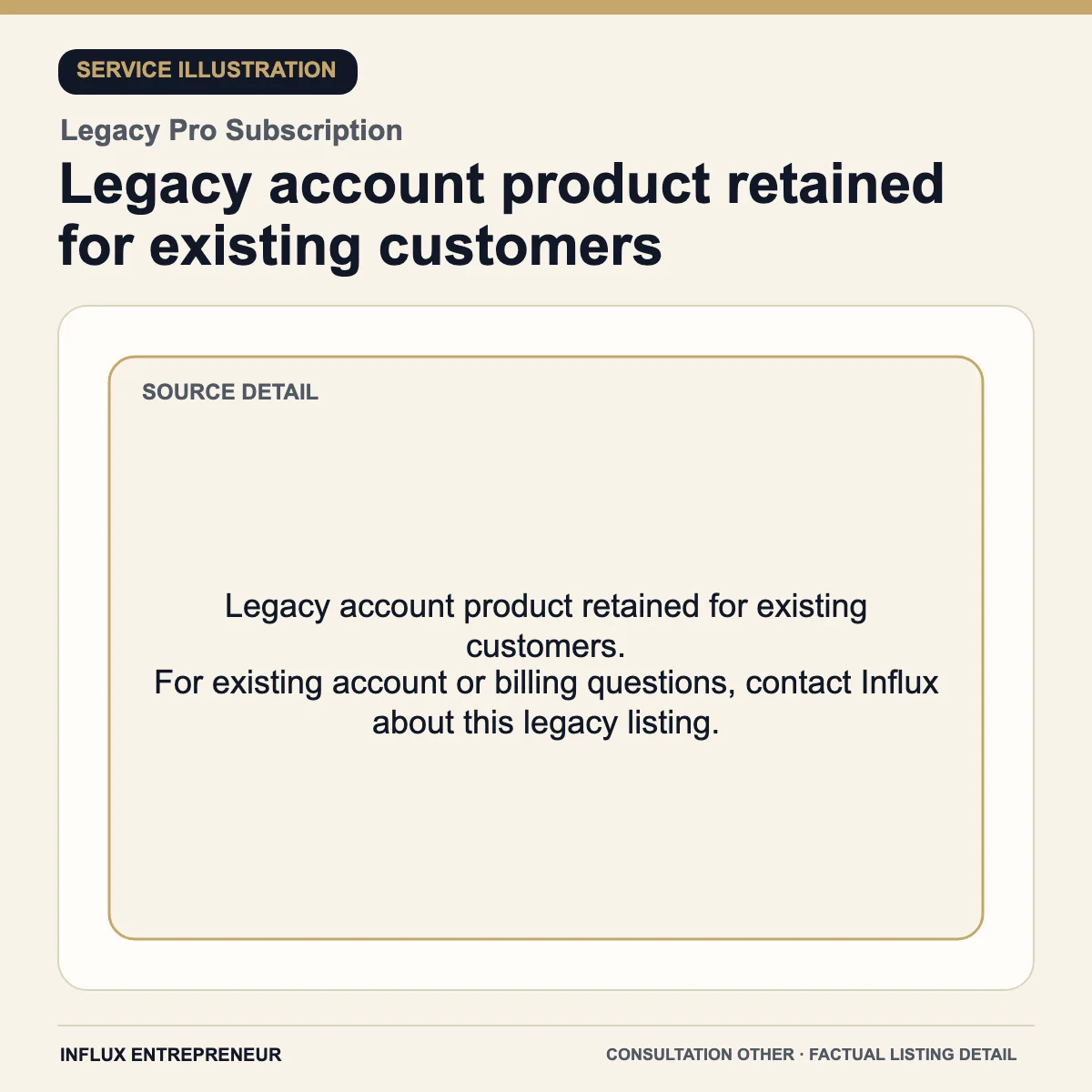 Product or service infographic: Legacy account product retained for existing customers
