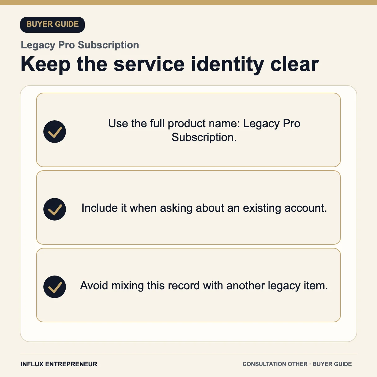 Keep the service identity clear — buyer guide for Legacy Pro Subscription