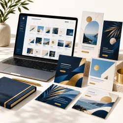 Illustrative social content calendar and digital marketing design cards